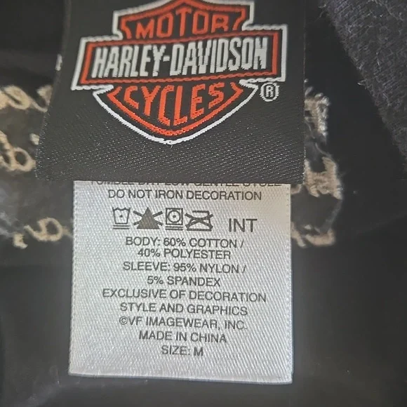 Harley Davidson Black Long Sheer Sleeve Tee Shirt Top - Picture 7 of 7